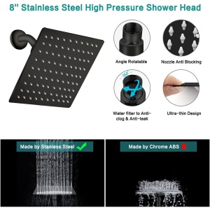 Shower Head, 12'' High Pressure Rainfall Shower Head/Handheld Shower Combo with 11'' Extension Arm, 9 Settings Adjustable Anti-leak Shower Head with Holder/Hose, Height/Angle Adjustable, Chrome